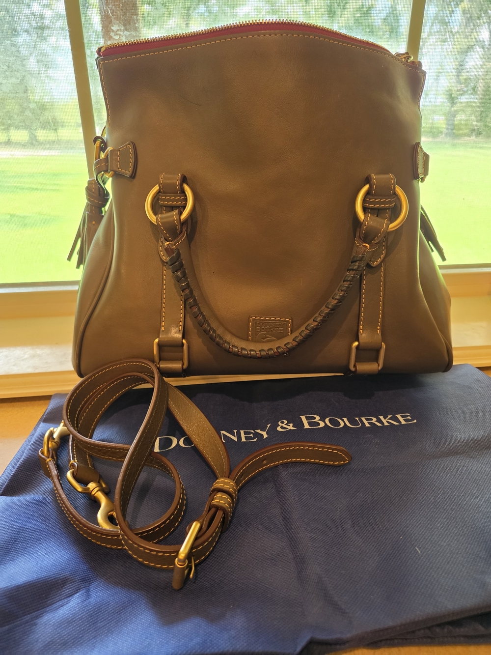 Dooney & Bourke Brown Leather Satchel with Detachable Strap